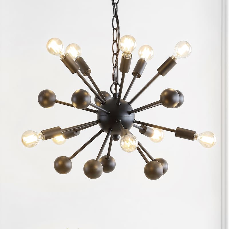 Lotus 19.5" 10-Light Adjustable Iron Modern Industrial Sputnik LED Chandelier, Black by JONATHAN Y - Black