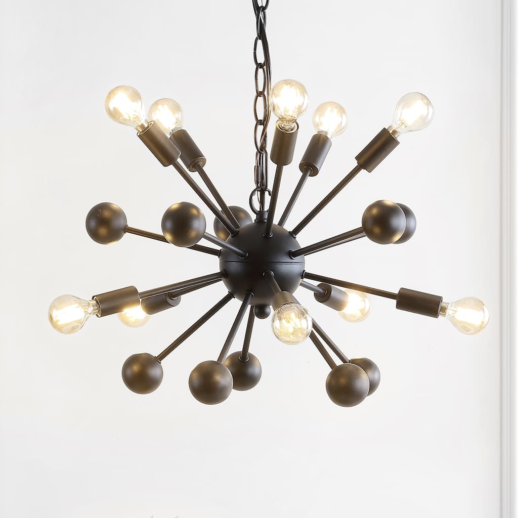 Lotus 19.5" 10-Light Adjustable Iron Modern Industrial Sputnik LED Chandelier, Black by JONATHAN Y