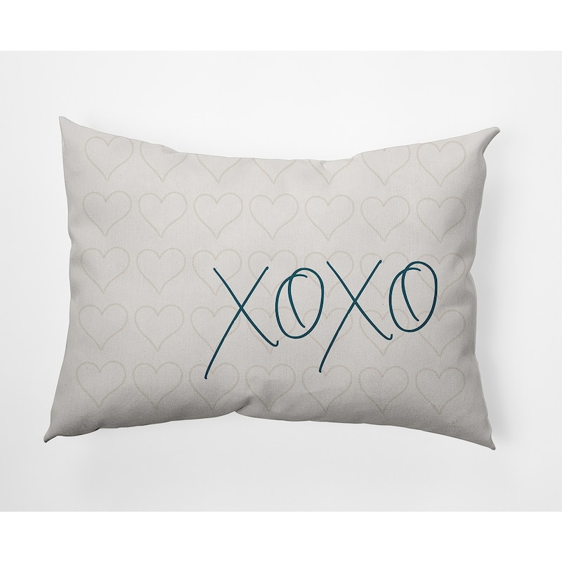 XOXO with Hearts Valentine's Day Decorative Indoor Pillow - 14" x 20" - Teal Apetite