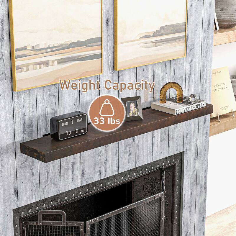 Wall Mounted Floating Shelf Solid Wood Rustic Wood Grain Design - 48" W x 7.75" D x 2" H - Brown