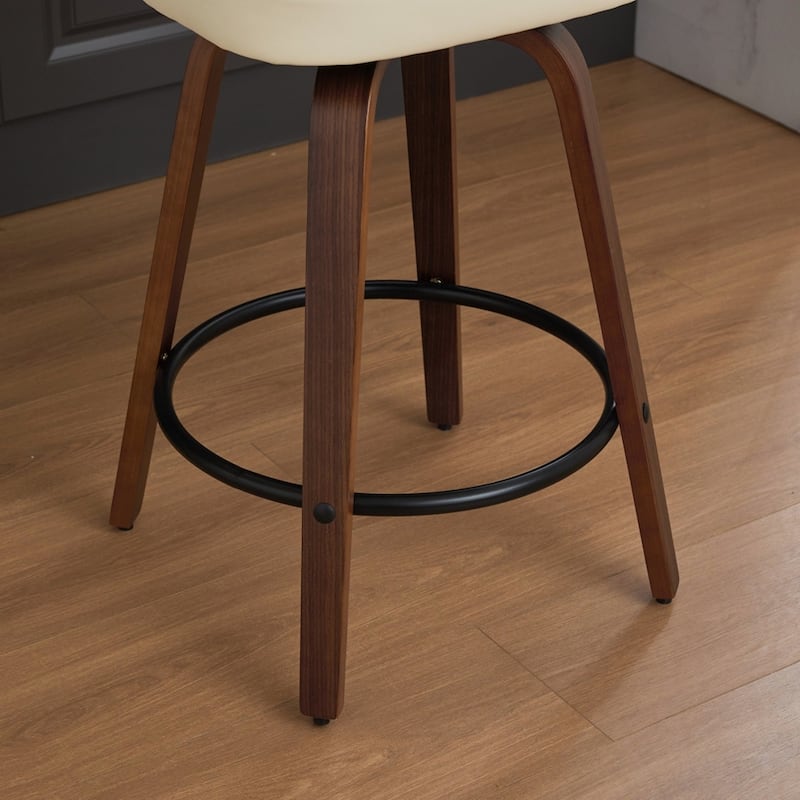 Upholstered Faux Leather Counter Height Barstools with Walnut Back and Bentwood Legs