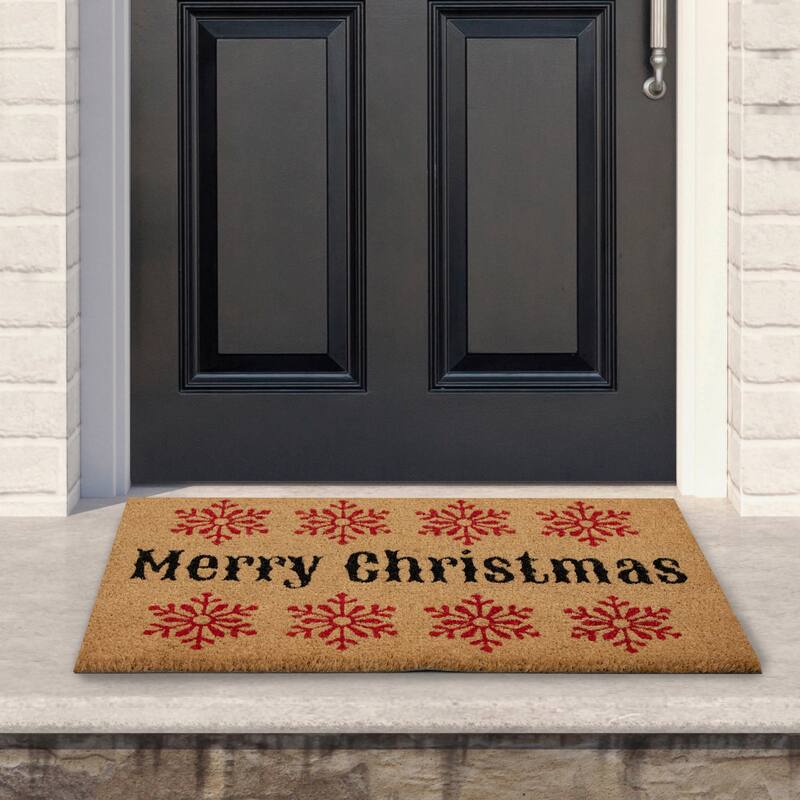 Natural Coir Merry Christmas Snowflake Doormat 18" x 30"