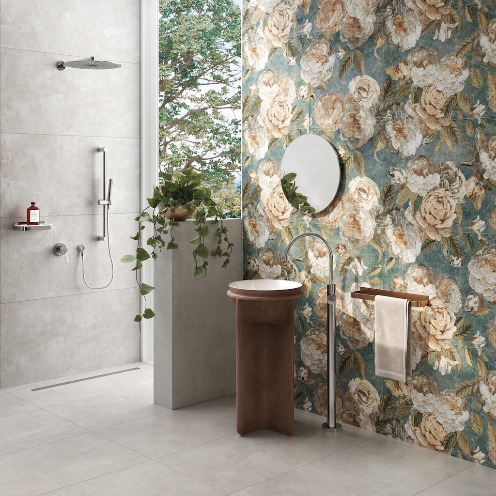 Merola Tile Parete Fiori Green 23-1/2" x 47" Porcelain Floor and Wall Tile