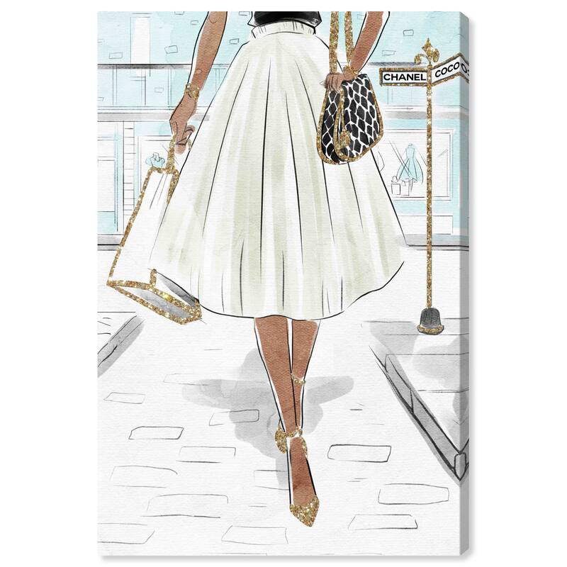 Wynwood Studio Canvas Fashion and Glam Crosswalk of Fashion White and Metallic Gold Glam Wall Art Canvas Print