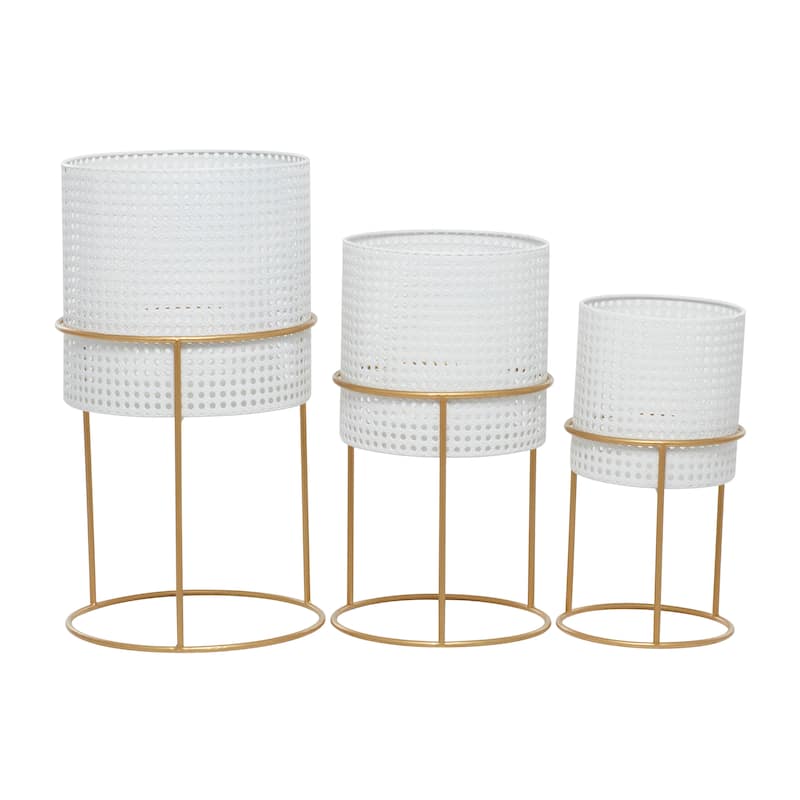 Metal Woven Planter with Removeable Stands - Set of 3 Black, Gold or White - Roche River Decor