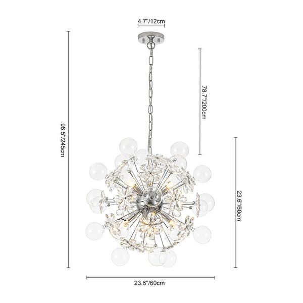 Art Deco Crystal Flower Glass Bubble Sunburst Chandelier 23.6in