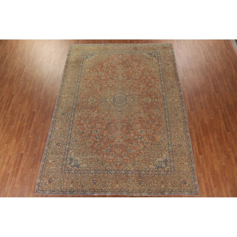 Hand Knotted Oriental 100% Wool Carpet Traditional Floral Oranges & Rust Kashan Area Rug - 13' 2'' X 9' 7''