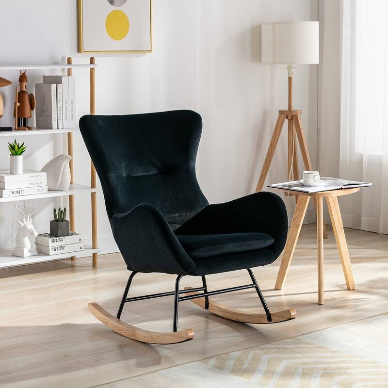 Velvet Fabric Padded Seat Rocking Chair