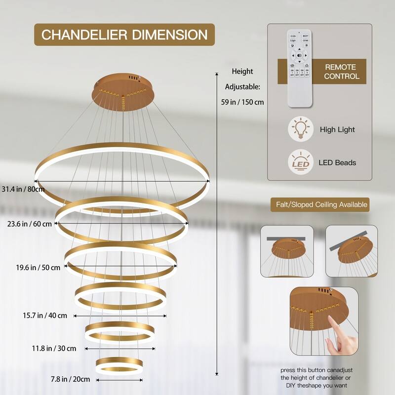 Modern LED Ring chandelier Large High Ceiling Chandelier
