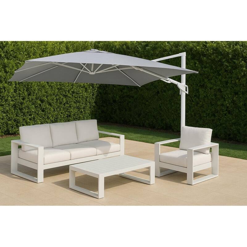 Piola 10 ft. x 13 ft. Rectangle Aluminum Cantilever Tilt Outdoor Parasol Patio Umbrella with Granite Base in Mouse Gray