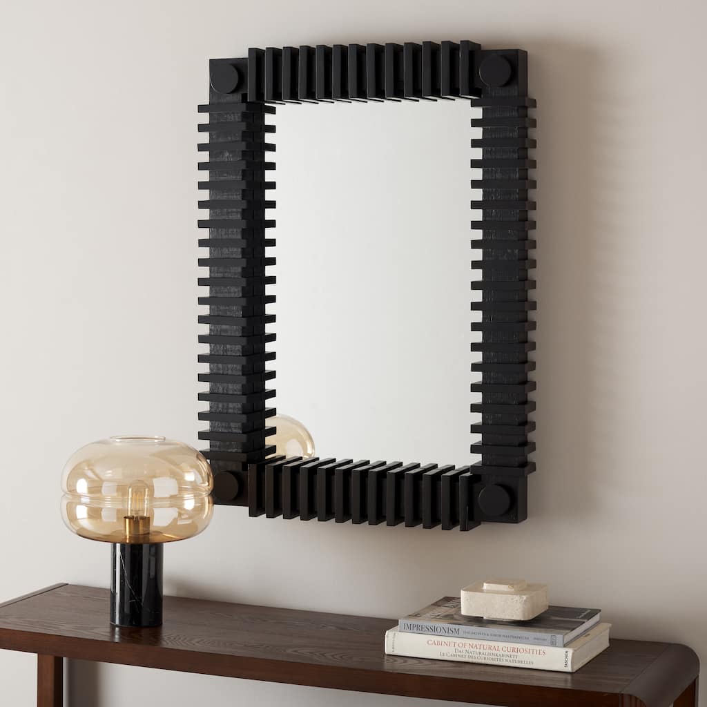 SAFAVIEH Home Brom Black 36-Inch Vertical Rectangle Firwood Mirror - 25.8"W x 3.2"D x 36"H