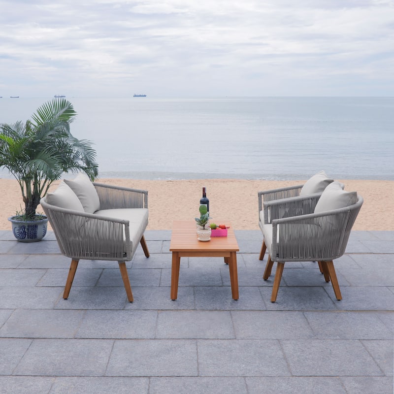 SAFAVIEH Outdoor Erinka 4-Piece Living Set - 55W x 30D x 28H - Grey/Grey