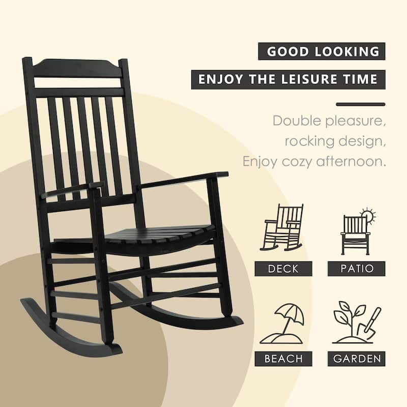Kozyard High Back Slat Solid Wood Porch Rocking Chair
