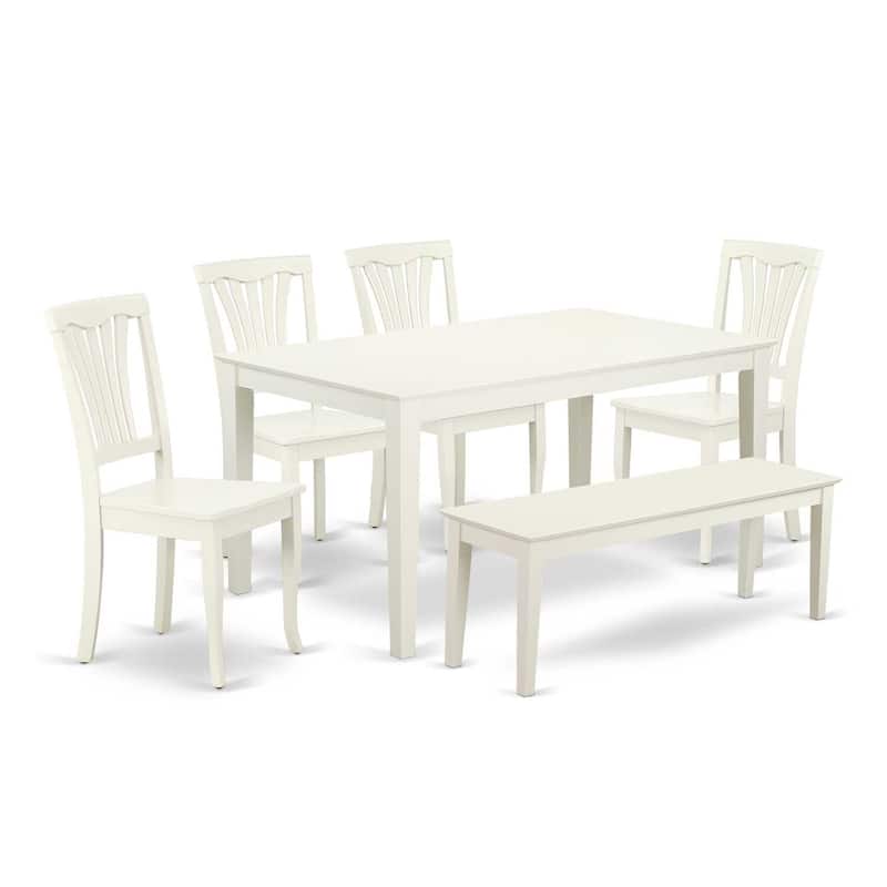 Dining Room Set 6Pc Rectangular Table & Chairs - 60 Inch Table, 4 Vertical Chairs, Bench