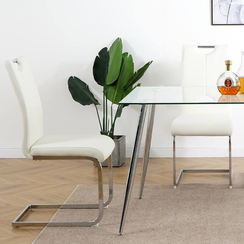 Set of 2,Dining Chairs with Faux Leather Padded Seat Upholstered Chair with Chrome Metal Legs