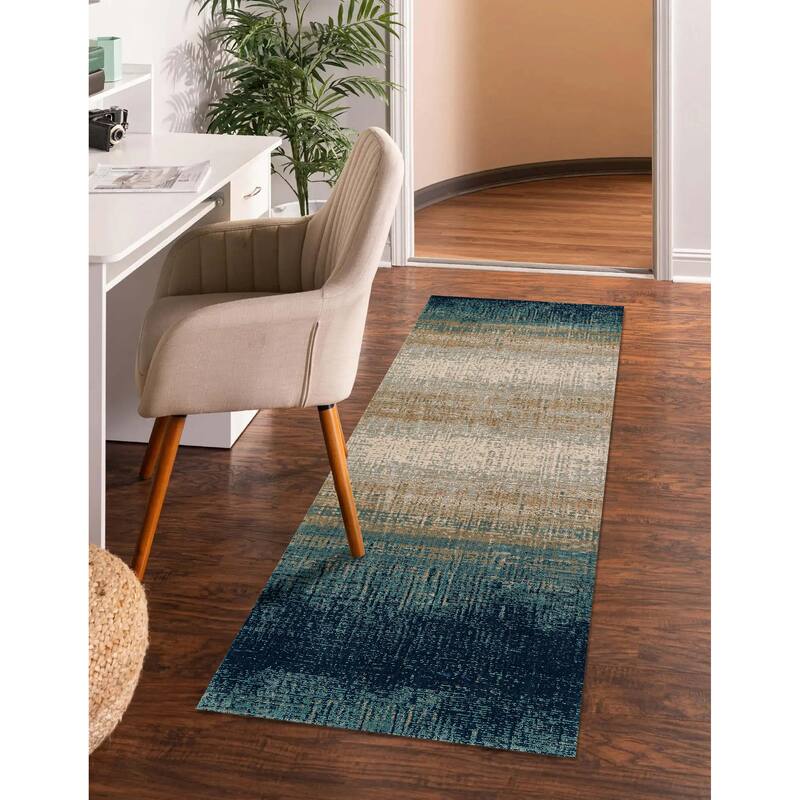 ECARPETGALLERY Machine Woven Sable Blue Area Rug