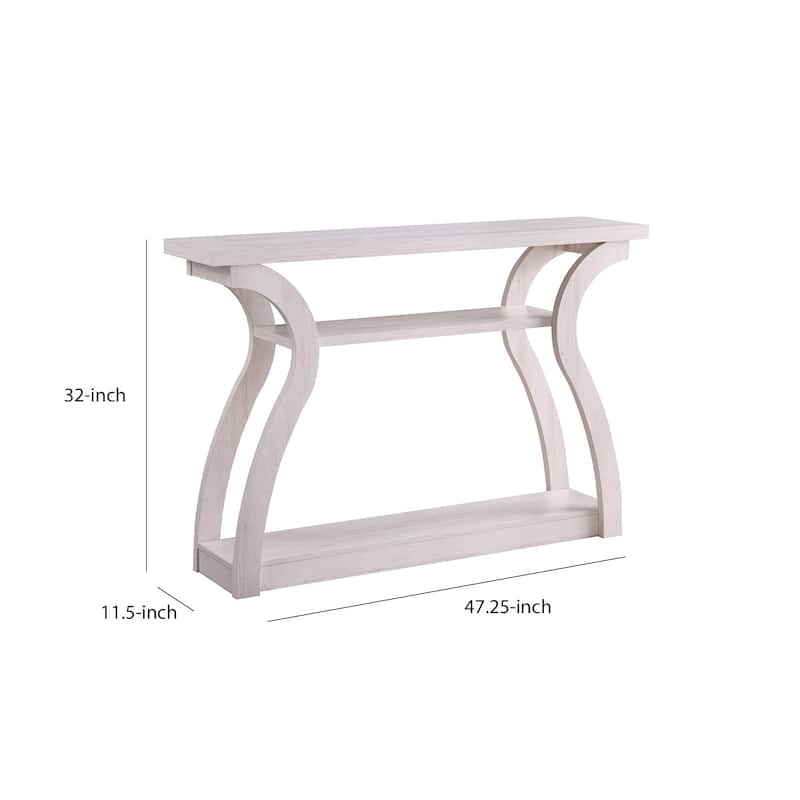 Rectangular Top Wooden Frame Console Table with 2 Bottom Shelves, Off White