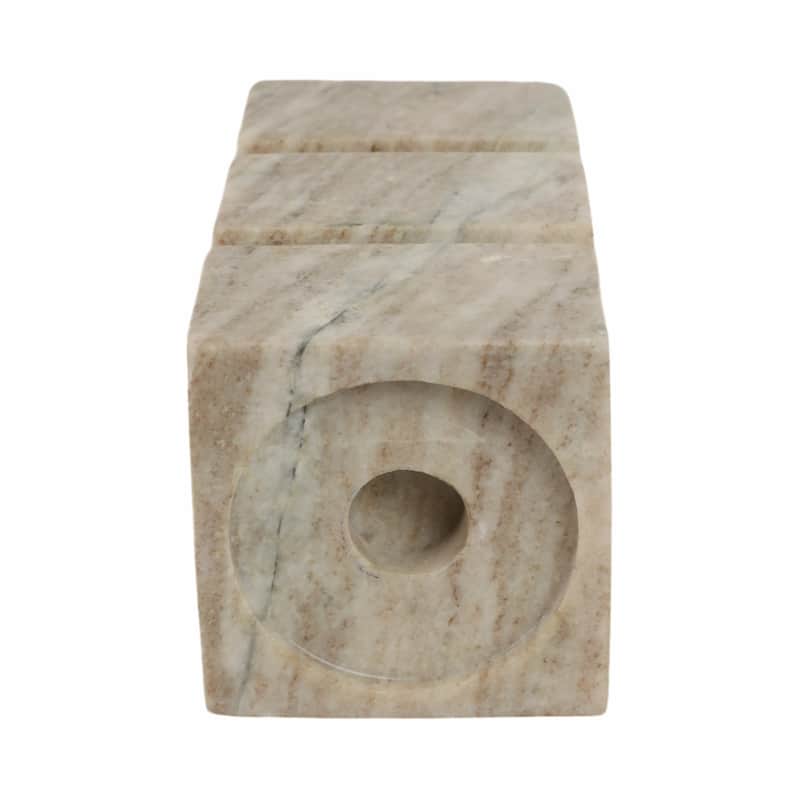 Modern Onyx Marble Stacked Cubes Candle Holder - Ivory & Tan