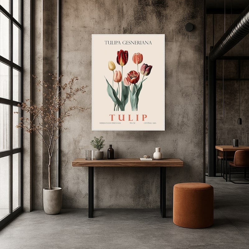 Vintage Botanical Tulip Illustration by Christopher Giampietro Framed Canvas Wall Art Print
