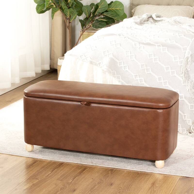 Adeco Storage Ottoman End of Bed Bedroom Entryway Bench