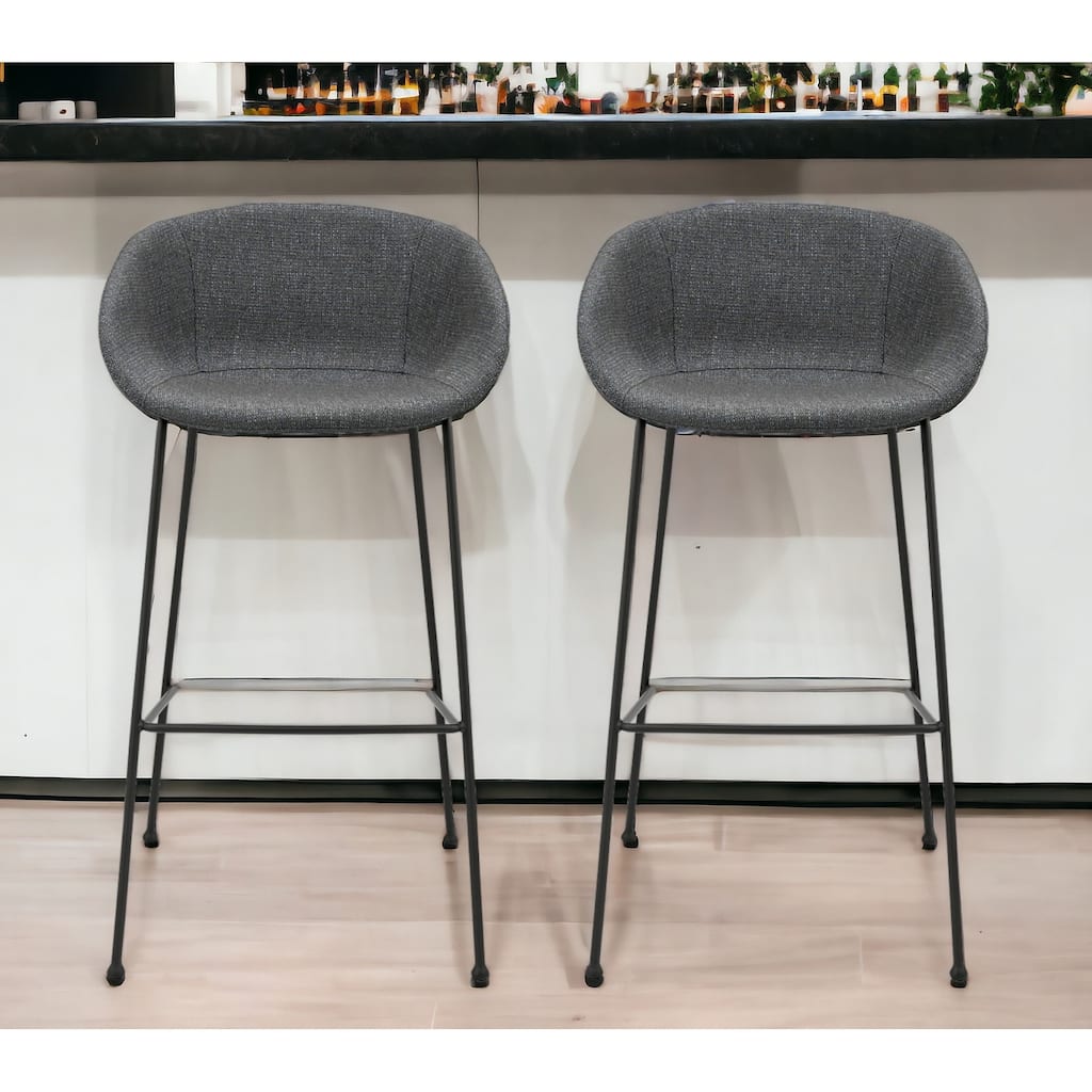 HomeRoots Set of Two 30" Gray and Black Fabric and Steel Low Back Bar Height Bar Chairs