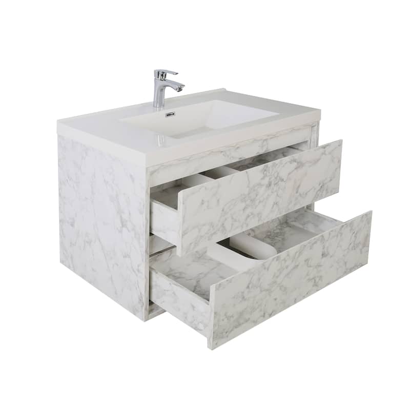 Sage 30“ wall mounted bathroom vanity with single basin acrylic top