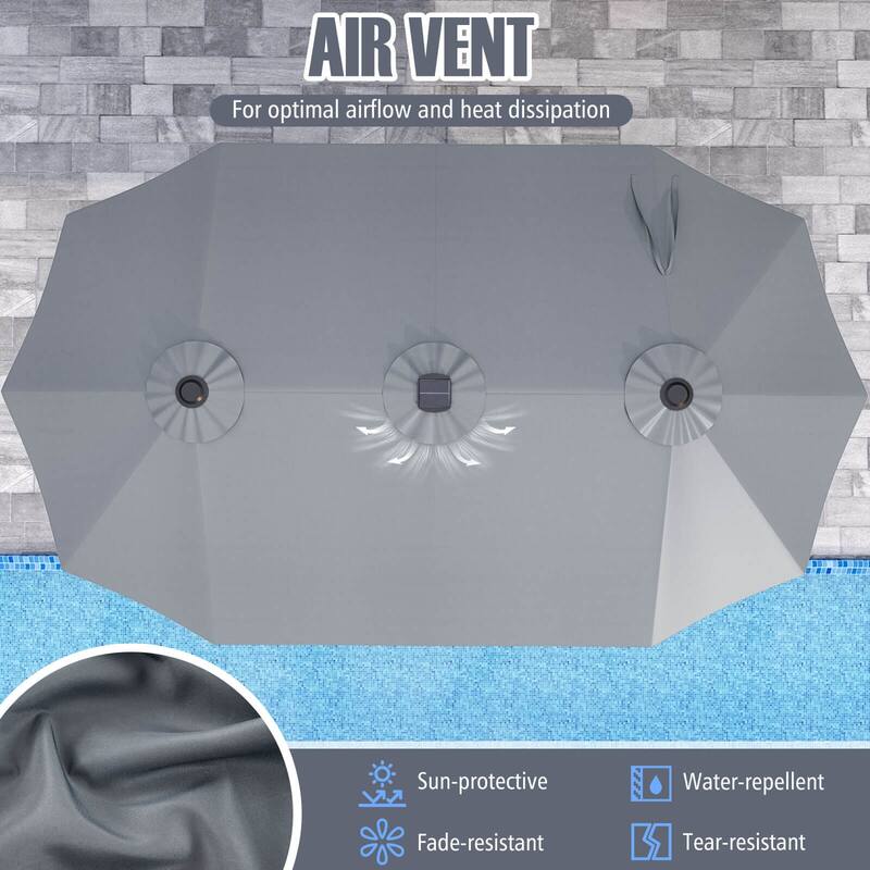 Costway 15.5 FT Extra-Large Patio Umbrella with LED Solar Lights & 12 - See Details