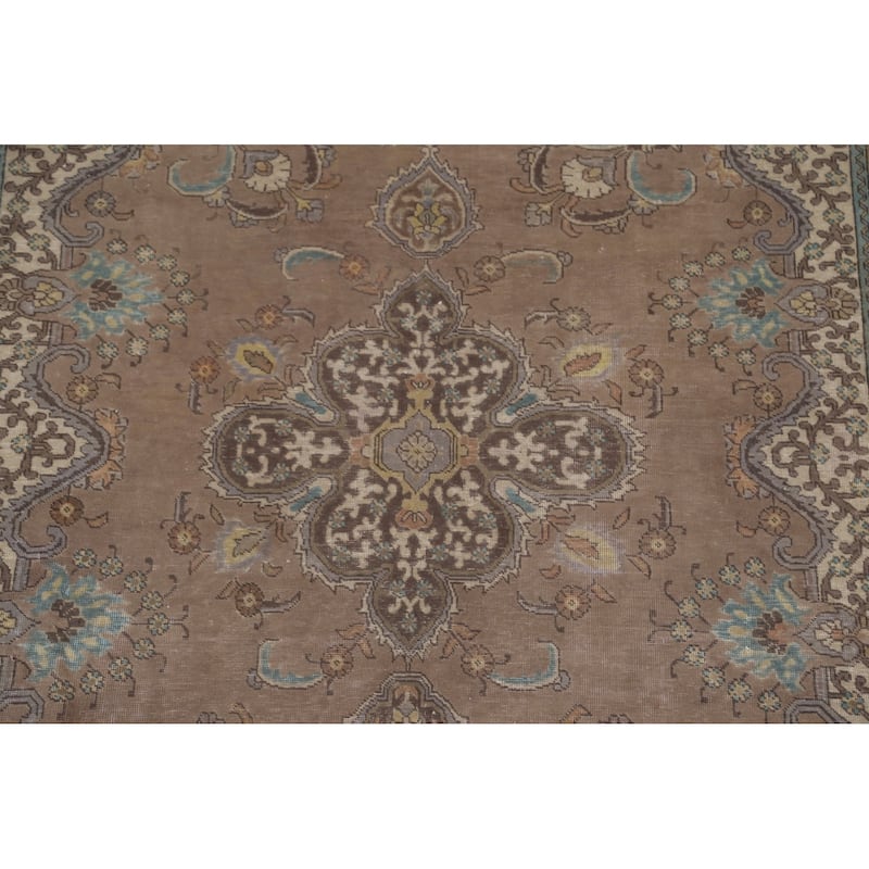 Over-Dyed Brown Tabriz Persian Vintage Area Rug Handmade Wool Carpet - 8'3"x 11'9"