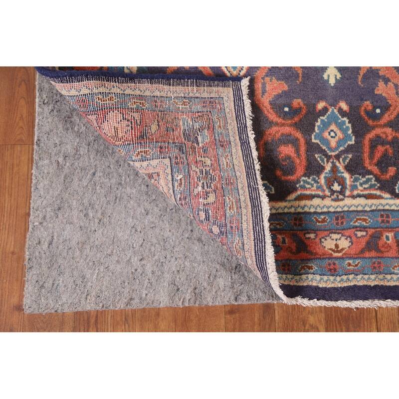Hand Knotted Oriental 100% Wool Carpet Traditional Geometric Navy Blue & Blues Mahal Runner Rug - 10' 8'' X 3' 5''