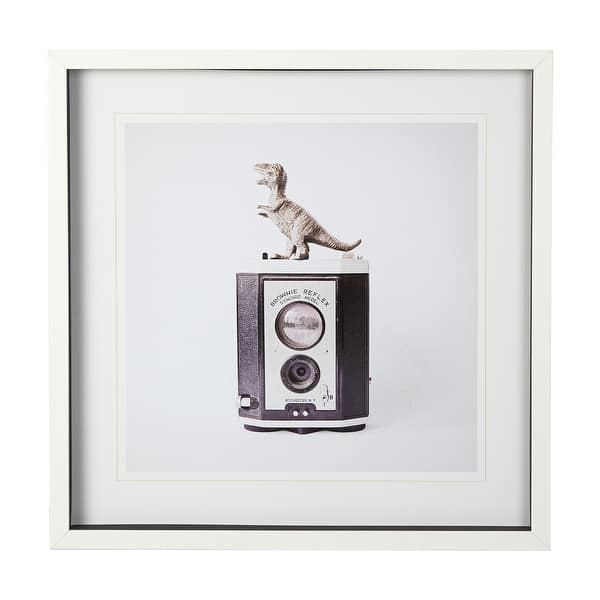 slide 1 of 1, Mercana T-rex & Vintage Camera by Susannah Tucker Photography a Framed Photo Art Print Matted under Glass 25.5L x 1.6W x 25.5H