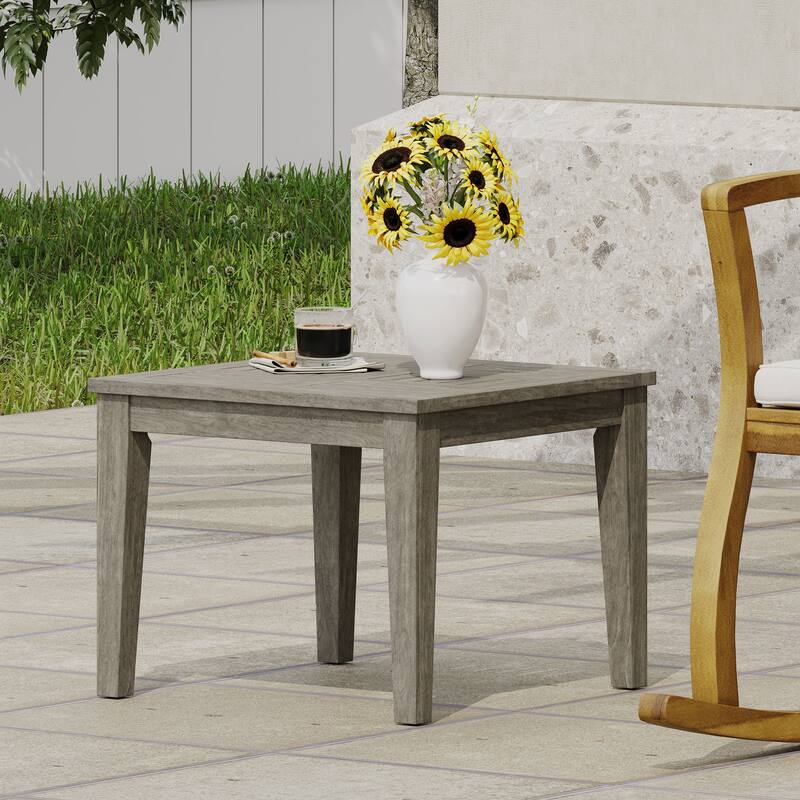 Roomfitters Solid Acacia Wood Patio Side Table, Outdoor End Table for Balcony or Garden, Slatted Top Design - Grey