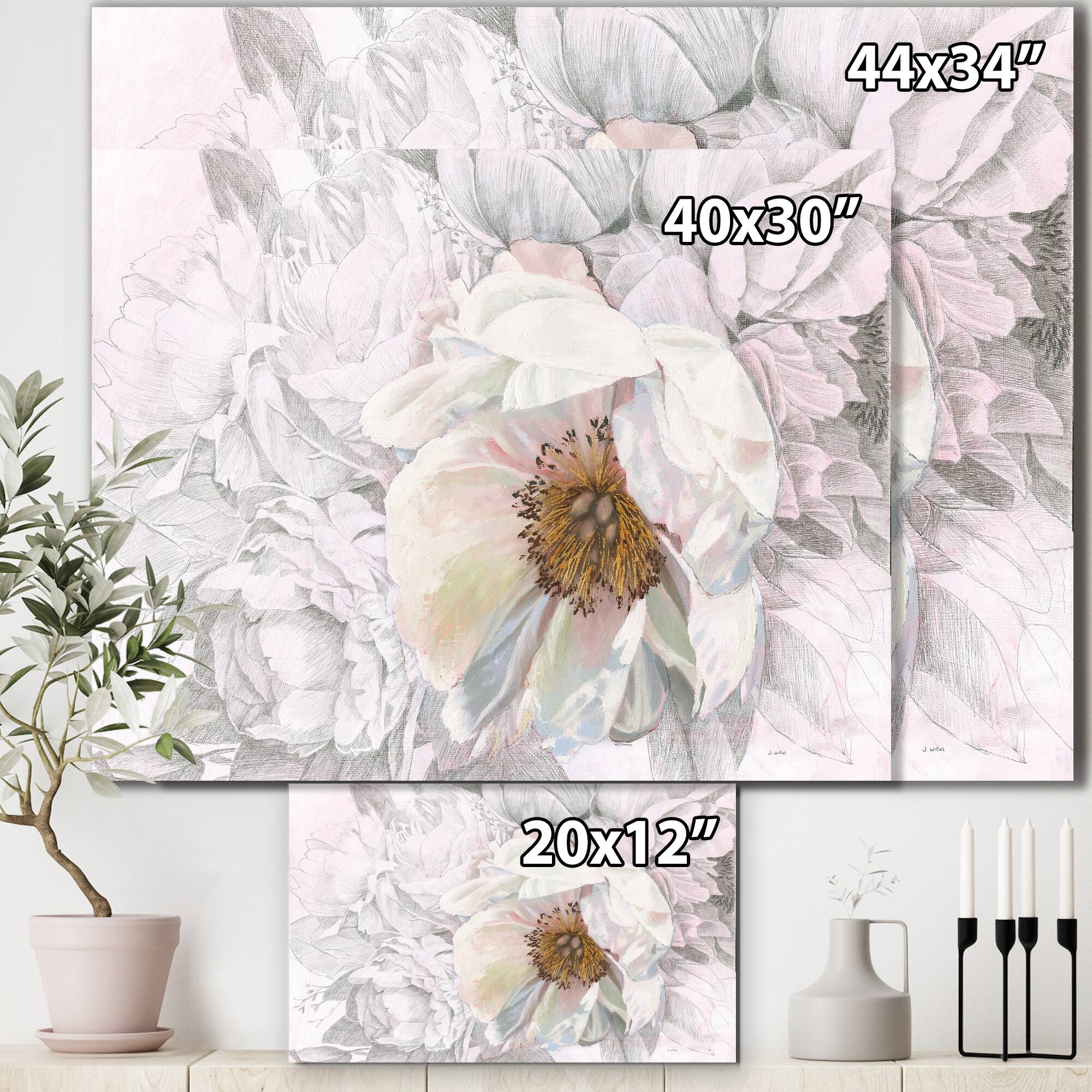 Designart "RW Blooming Sketch" Cottage Canvas Wall Art Bed Bath