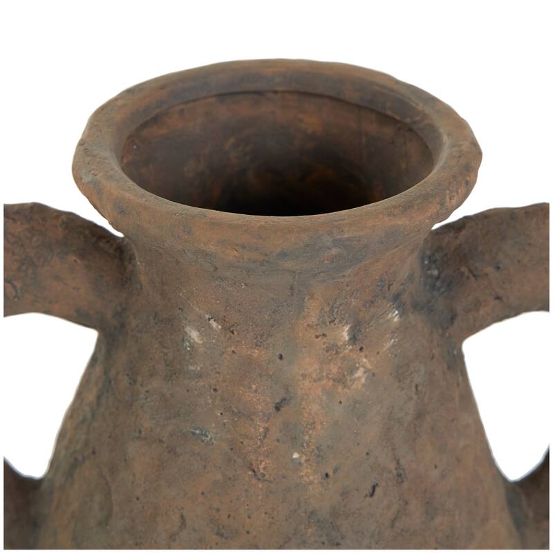 Dark Brown Ceramic Handmade Textured Decorative Vase with Wide Rounded Handles