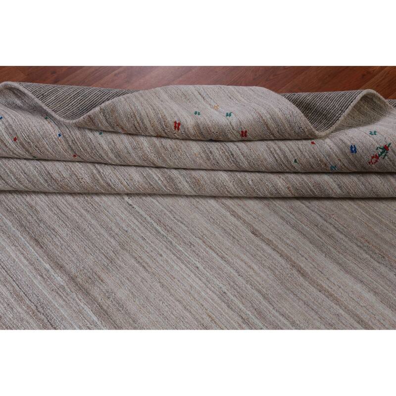 Hand Knotted Oriental 100% Wool Carpet Tribal Stripe Beige & Ivories Gabbeh Area Rug - 12' 7'' X 9' 2''