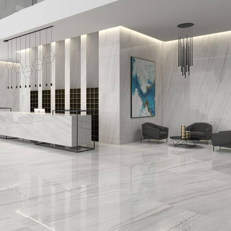 The Tile Life Kingsley 24x48 Blanco Glossy Marble-Look Porcelain Tile - Floor & Wall - Case of 2 (15.49 Sq. ft.)