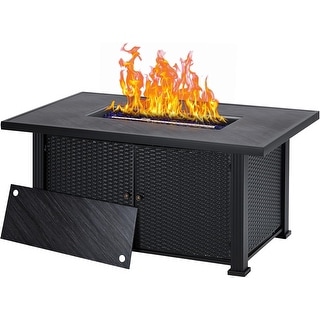57 Inch Rectangular Propane Fire Pit Table with Lid and Rain Cover ...
