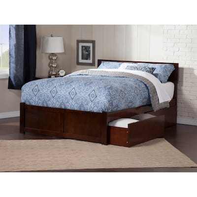 Orlando King Platform Bed with Footboard and 2 Drawers in Walnut
