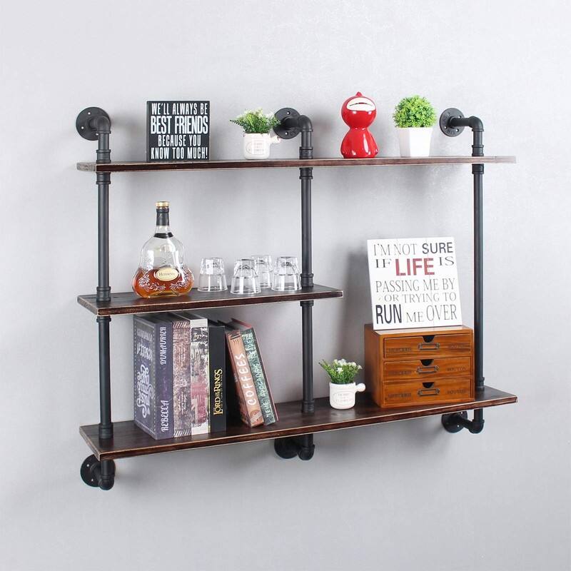 3-Tier Wall Mount Shelf - 9.8"D x 43.3"W x 37.8"H - Black