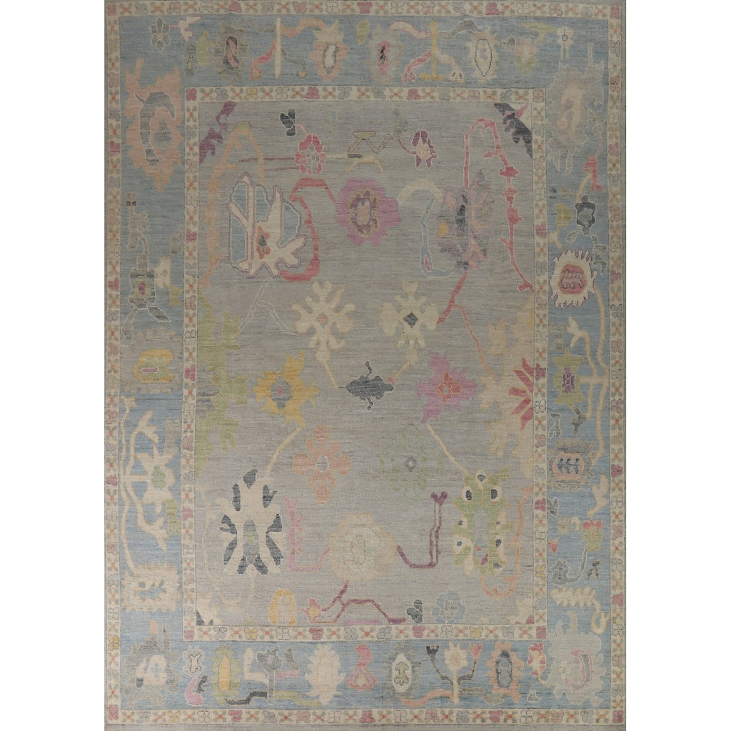 Hand Knotted Oriental 100% Wool Carpet Transitional All-Over Greys & Charcoal Oushak Area Rug - 11' 9'' X 9' 4''