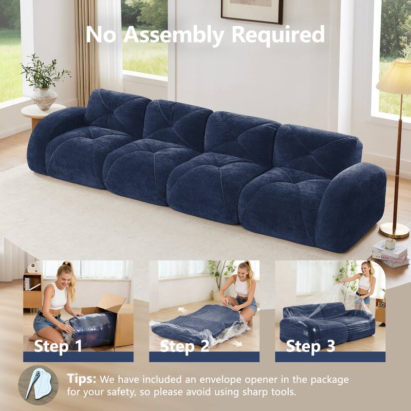 Rossetta 140" 4-Seater Soft Velvet Boneless Modular Sectional Sofa with Tufted Design, No Assembly Required