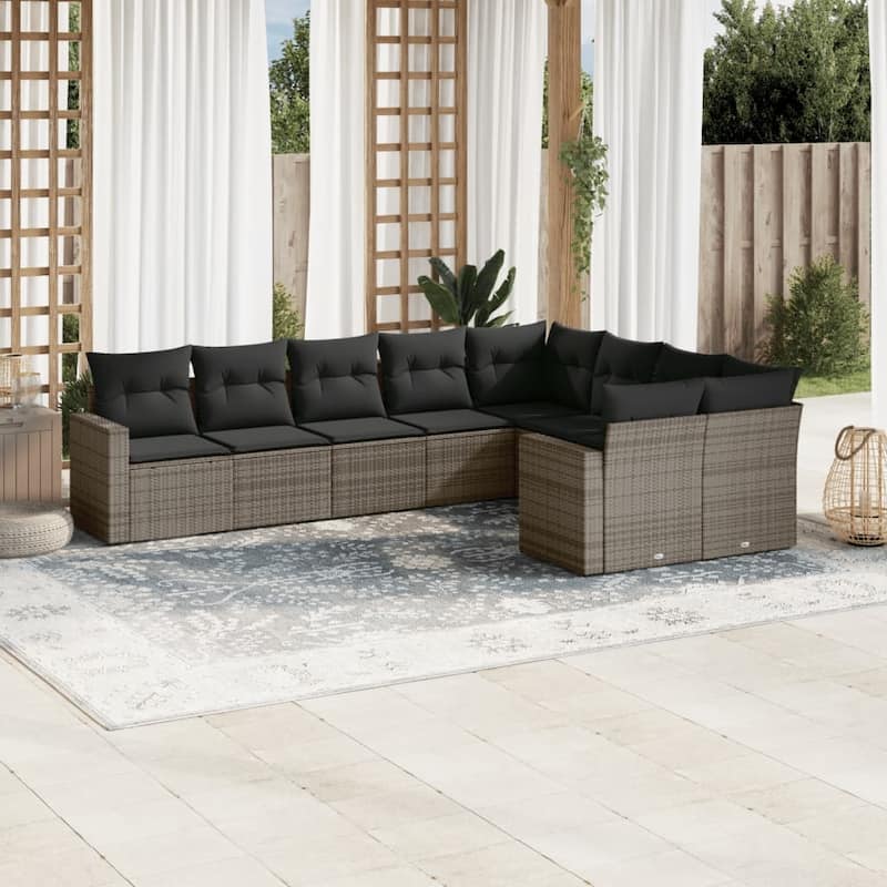 vidaXL Garden Sofa Set Grey PE rattan, powder-coated steel, polyester - 24.4 x 25.8 x 27.2
