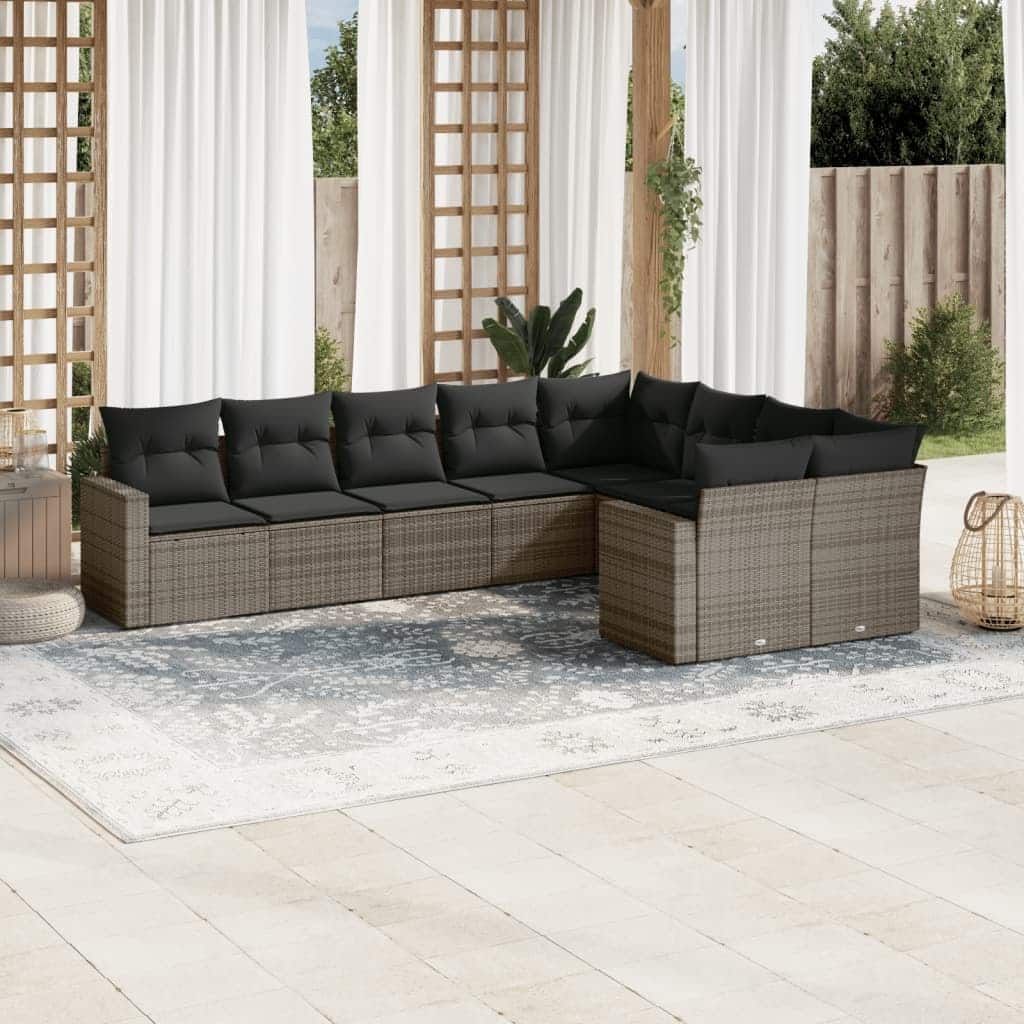 vidaXL Garden Sofa Set Grey PE rattan, powder-coated steel, polyester - 24.4 x 25.8 x 27.2