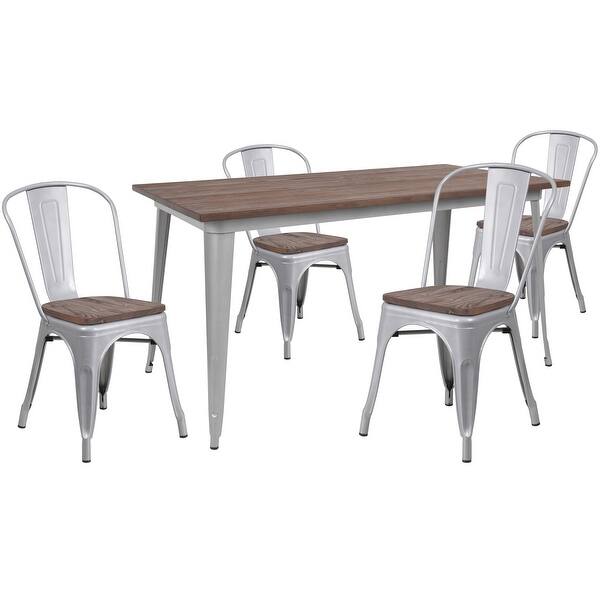 Shop 30 25 X 60 Metal Table Set With Wood Top And 4 Stack Chairs