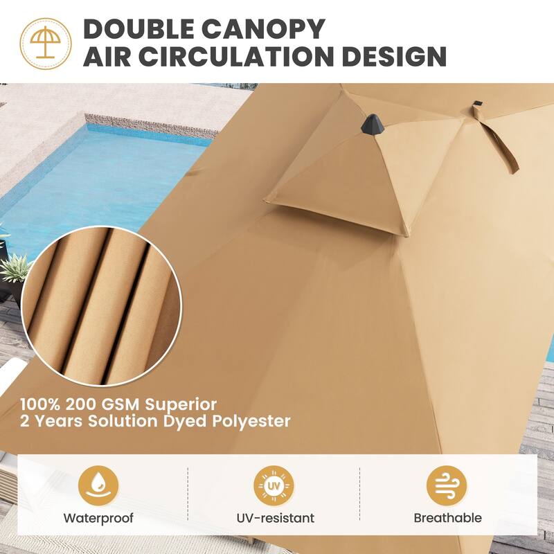 10 x 6.5 FT Outdoor Double Top Patio Market Umbrella with Base