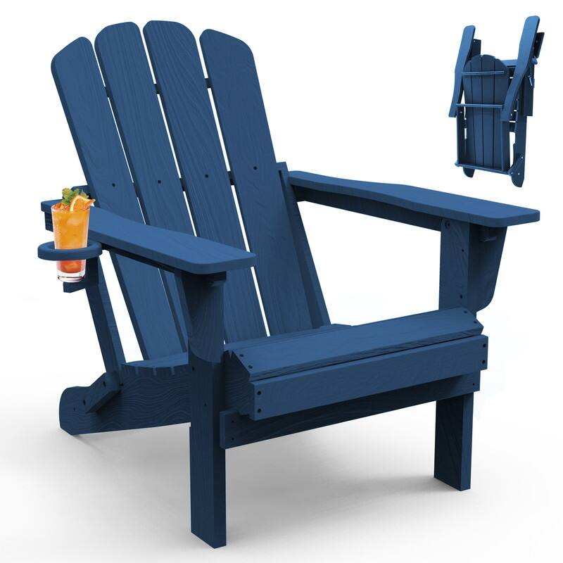 Domi Folding Adirondack Chair,Wooden Textured with Cup Holder,HDPE