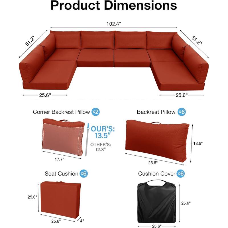 WINSOON 14 Piece Outdoor Furniture Replacement Cushions,Patio Seat Cushions