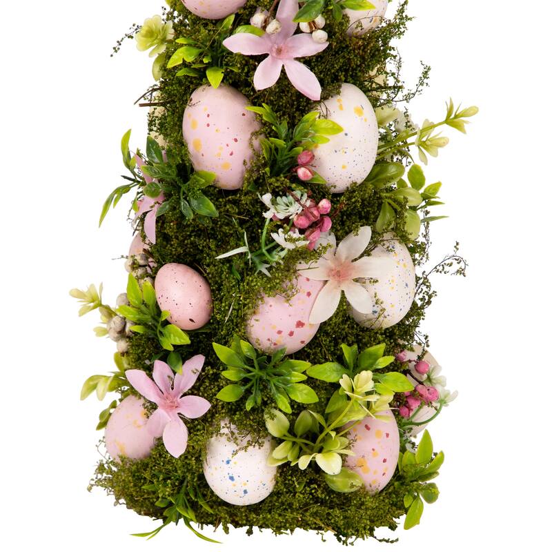 Floral and Foliage Easter Egg Tree - 14" - Pink and White