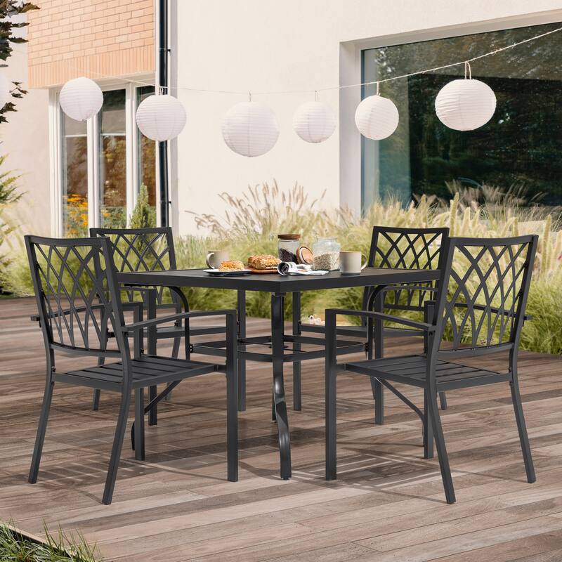 Outdoor 5-Piece Dining Set, Stackable Chairs and 37'' Table - 37 inches table