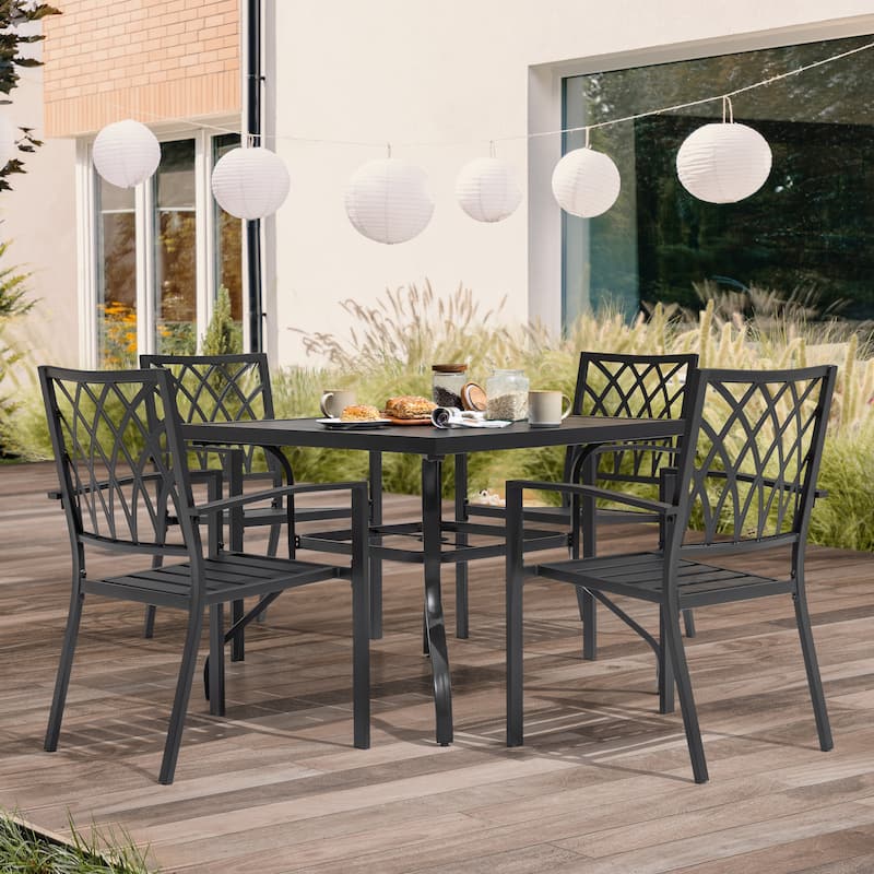Outdoor Dining Set, Stackable Chairs and Dining Table, Black