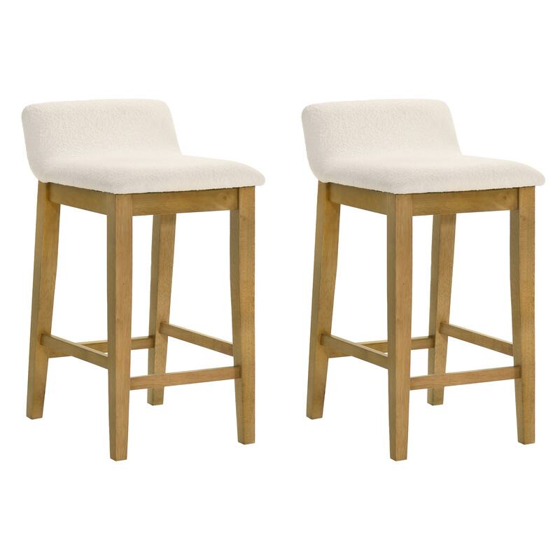 Annikah Low-Back Boucle Bar Stool, Counter Height Kitchen Barstool with Wood Legs - Set of 2 - Amber Glow - Counter Height
